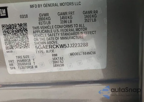 2018 Buick Enclave Premium из США, поврежденный, VIN 5GAERCKW5JJ223288